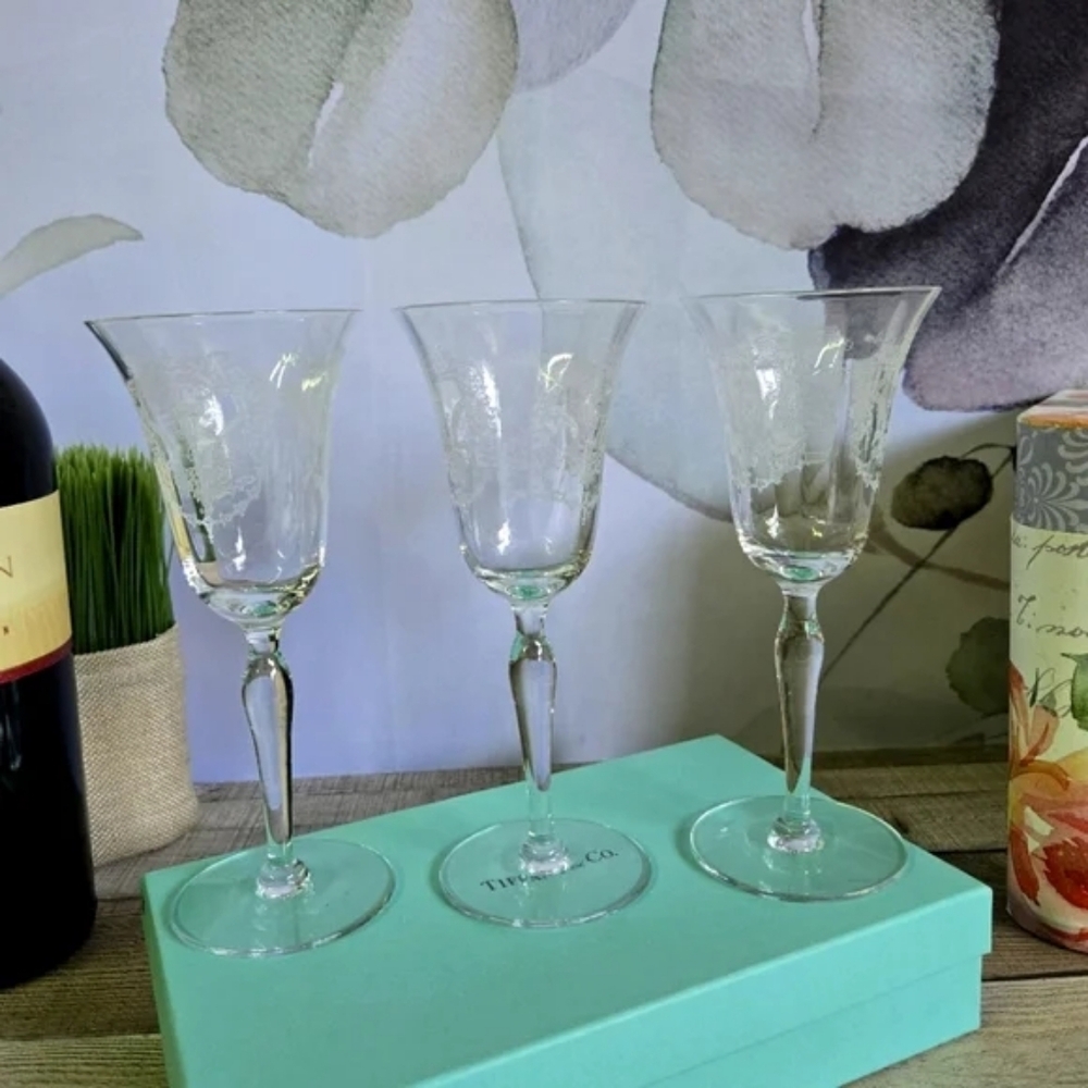 3 Morgantown Glass Co's Virginia Cordial Etched in Clear Wine/Water Glass